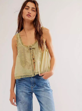 蕾丝花边甜美修身小吊带背心夏季上衣 Lace halter top for women