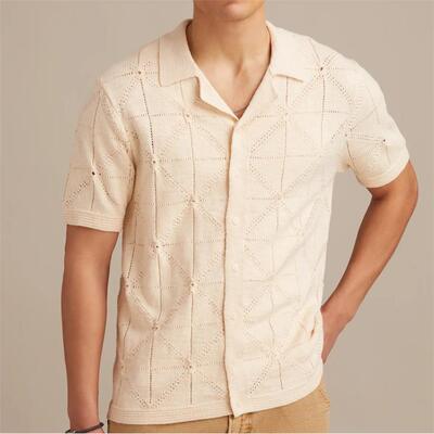 针织开衫短袖镂空休闲polo衫男