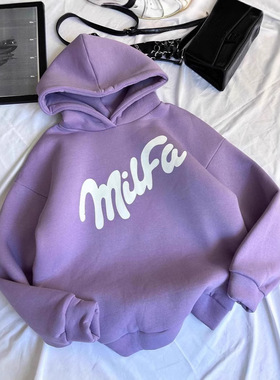 美拉德紫色连帽卫衣男加绒加厚慵懒风上衣Hoodie mens fleece top