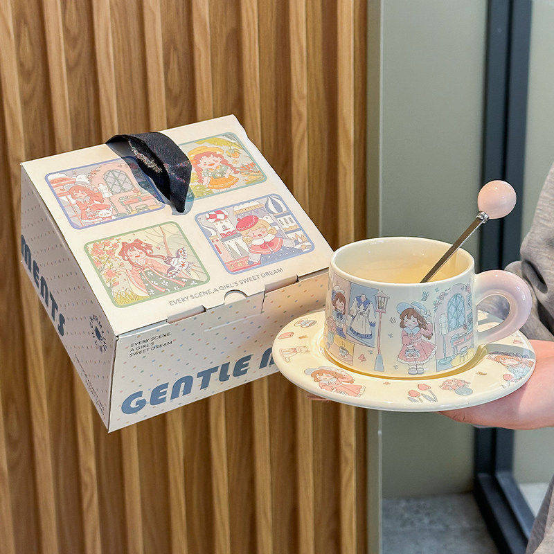 复古油画般童话女孩咖啡杯碟套装陶瓷咖啡杯礼盒装手绘拿铁杯子,餐饮具,咖啡杯,淘宝优惠券,粉丝福利购,淘宝优惠卷