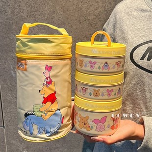 食品级高颜值饭盒家用便当盒 维尼熊米奇卡通不锈钢保鲜盒2025新款