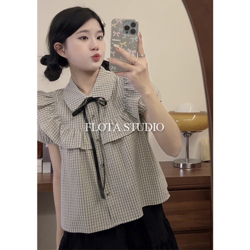复古条纹小飞袖t恤短袖女新款