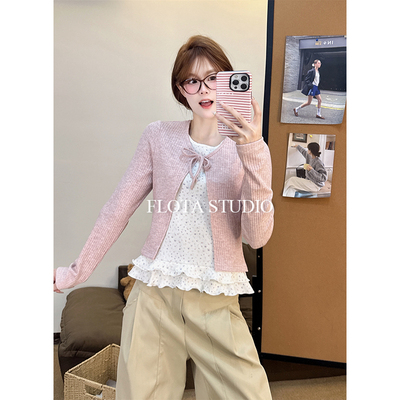 【flota】减龄田园风碎花拼接假两件长袖针织女内搭外穿上衣2844