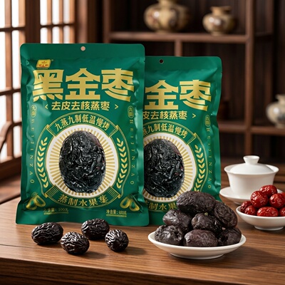 华聚黑金枣去皮去核蒸枣九蒸九制低温慢烤蒸制大枣果干蜜枣500g装