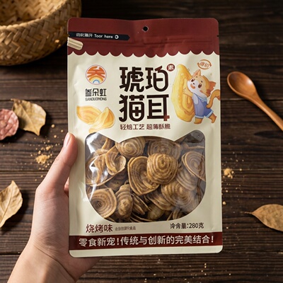 叁朵虹琥珀猫耳280g原味烧烤香辣袋装山东河南特产酥脆休闲零小食
