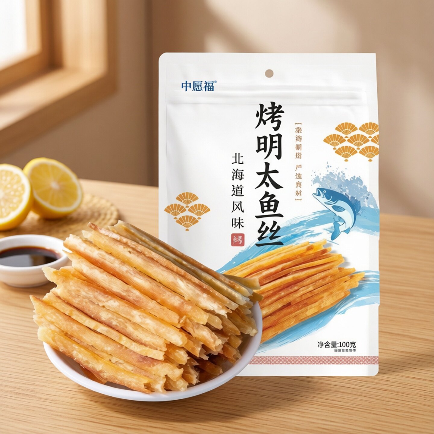 中愿福北海道烤明太鱼丝即食