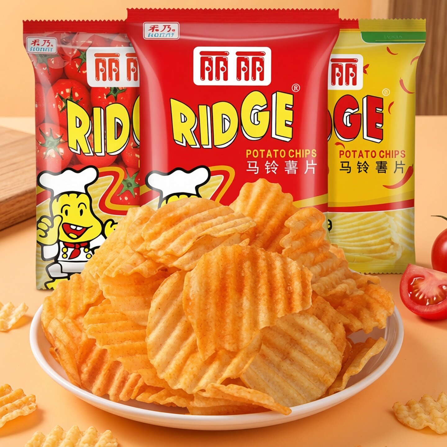 丽丽脆薯片番茄烤肉香辣味