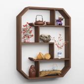 新中国风博古架实木多宝亭壁古董架壁挂式 客厅隔断简单茶壶储物架