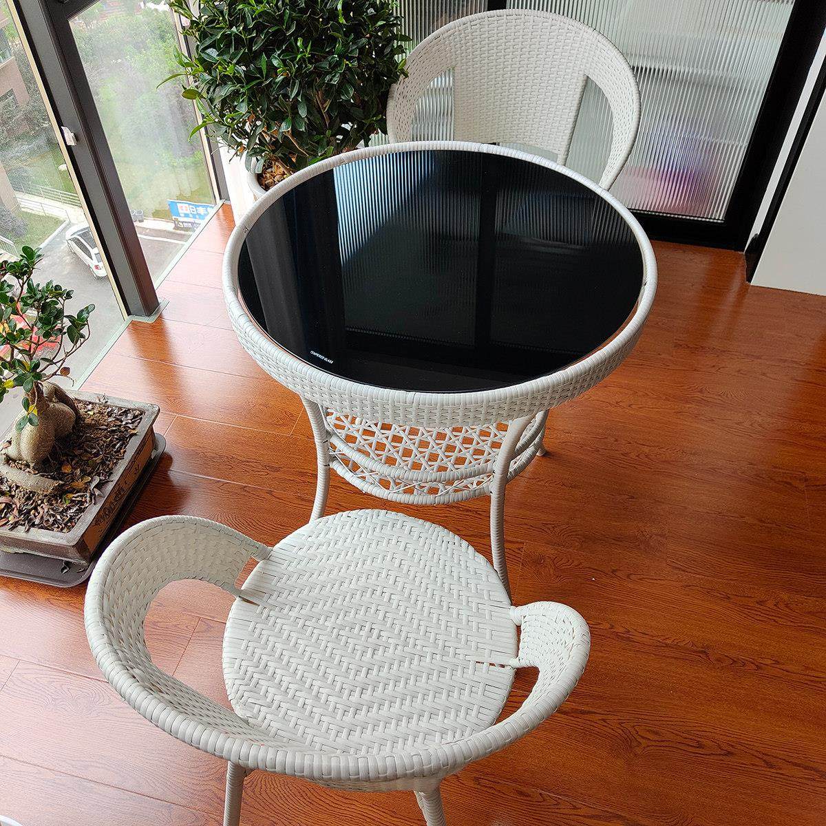 阳台小茶几简约现代卧室休闲藤编白色钢化玻璃小圆桌椅子组合2人,住宅家具,茶几,淘宝优惠券,粉丝福利购,淘宝优惠卷