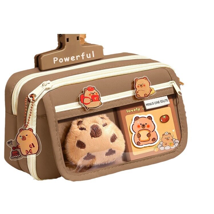 大容量笔袋耐脏中学生ins风高颜值文具袋卡皮巴拉可爱透明铅笔袋