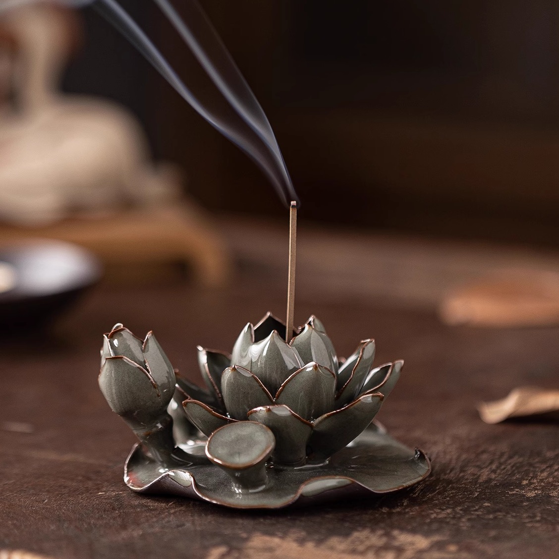 陶瓷哥窑手工莲花线香香插