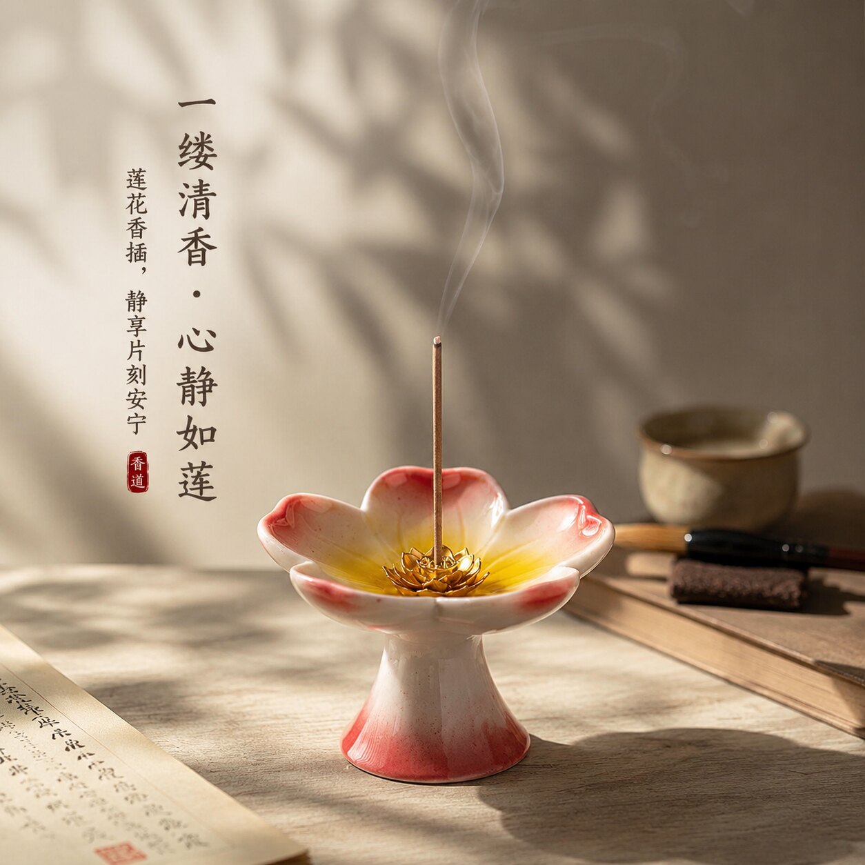 陶瓷莲花香座线香香薰家居茶室