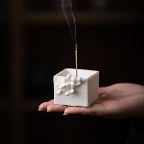 日式手工捏花梅花线香炉小摆件