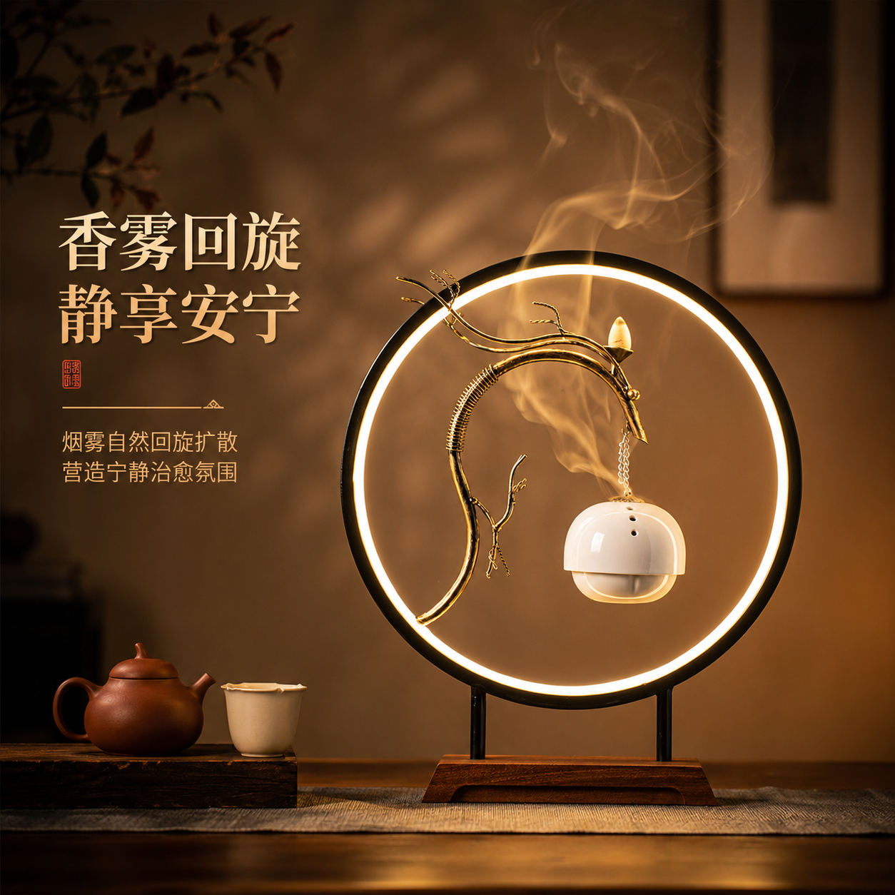 创意招财龙头灯圈吊炉香薰炉龙形倒流香炉家居办公室玄关装饰摆件