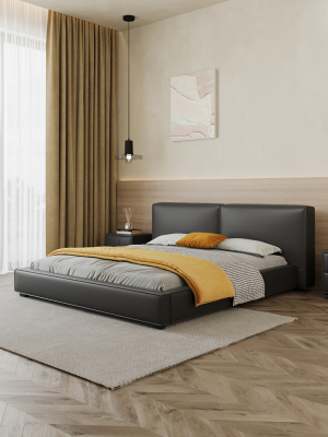 CBD豆腐块大黑牛真皮床主卧软包婚床现代意式极简双人头层牛皮储