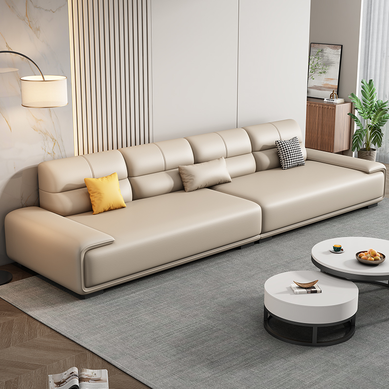 CBD现代简约真皮沙发客厅小户型直排四人位组合头层牛皮家用网红