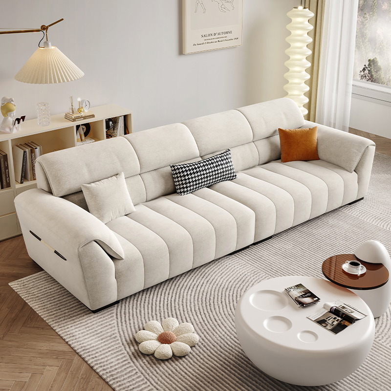 CBD奶油风布艺沙发小户型客厅家用钢琴键北欧免洗猫抓布直排乳胶