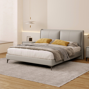 CBD[直播]天禧派真皮婚床现代简约高级主卧浅灰顾家皮艺大床7032