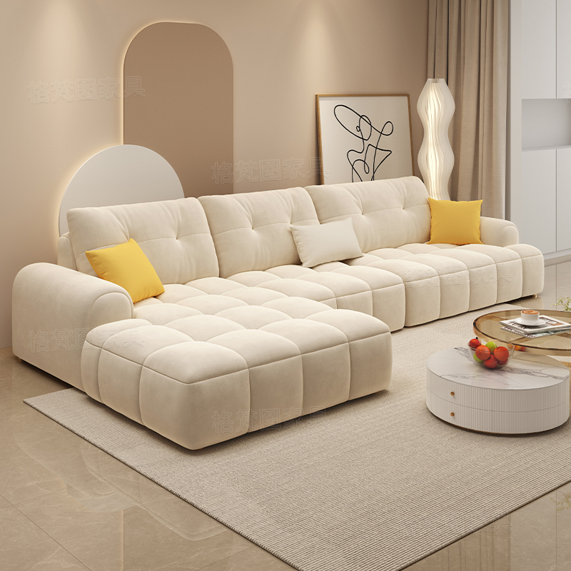 CBD奶油风泡芙直排布艺沙发小户型客厅现代简约免洗猫爪布白色沙