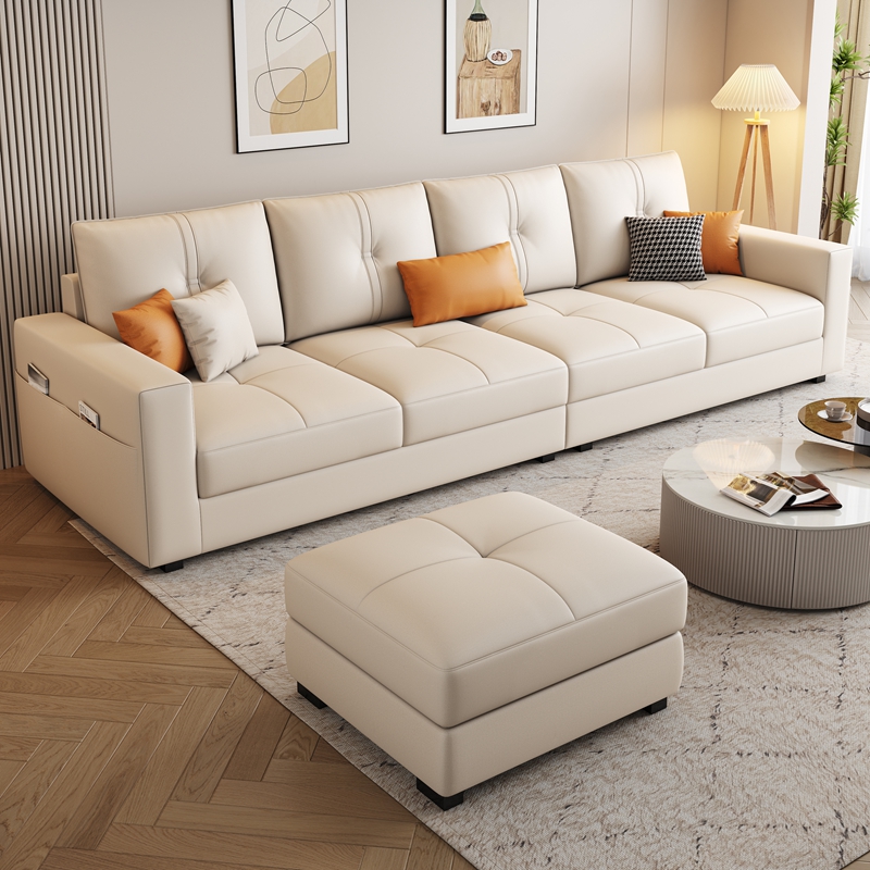 CBD猫抓皮沙发客厅现代简约小户型科技布乳胶直排布艺沙发四人位