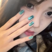 绝美纯手工穿戴甲中长款 美甲湖绿色玻璃珠猫眼显白精致高级软甲