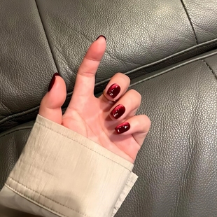 【红宝石】高品质纯手工复古牛血红玻璃珠猫眼穿戴甲显白美甲成品