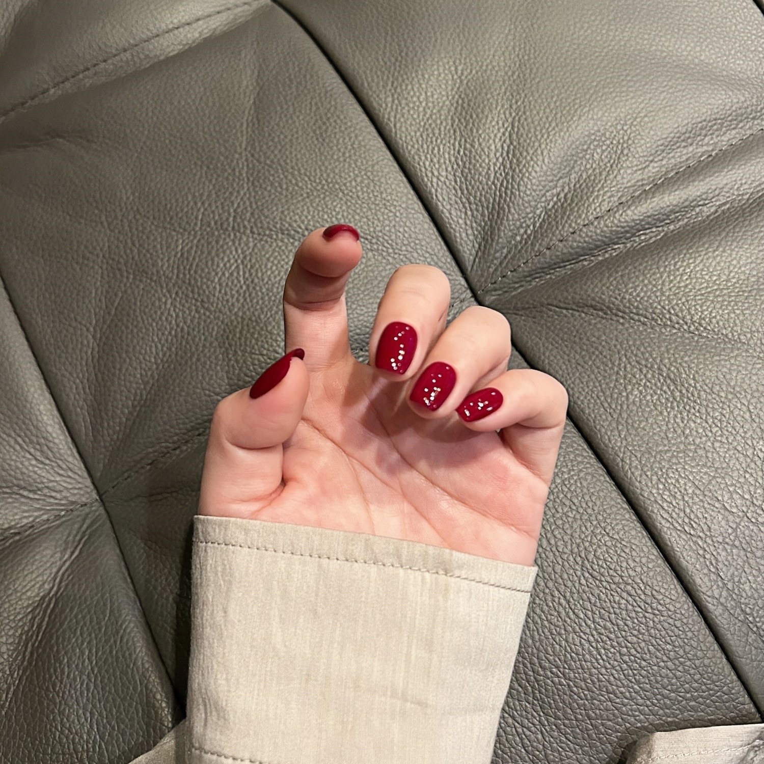 纯色手工穿戴甲中长款可拆卸