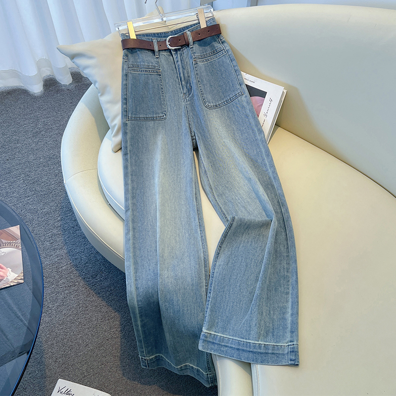 浅色牛仔阔腿裤女夏薄款2025春新款今年流行爆款宽松窄版直筒裤子