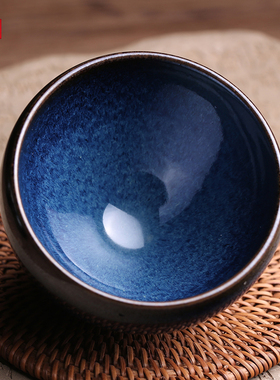 大师李英乌金回蓝建盏主人杯单人茶杯茶盏全手工天目曜变铁胎茶器