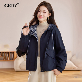 夹克上衣 百搭翻领宽松大码 连帽加绒派克服外套女2025年冬季 时尚