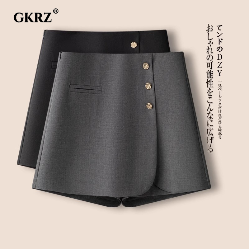 设计感裤裙女夏季2025新款高腰正式西装A字裙休闲洋气假两件短裤