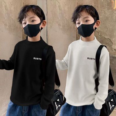 全棉纯棉双面加厚德绒儿童打底衫男内搭秋冬新男童半高领保暖上衣