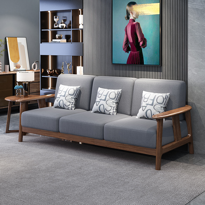 联邦家具官方新中式乌金木全实木沙发组合123简约轻奢小户型木布