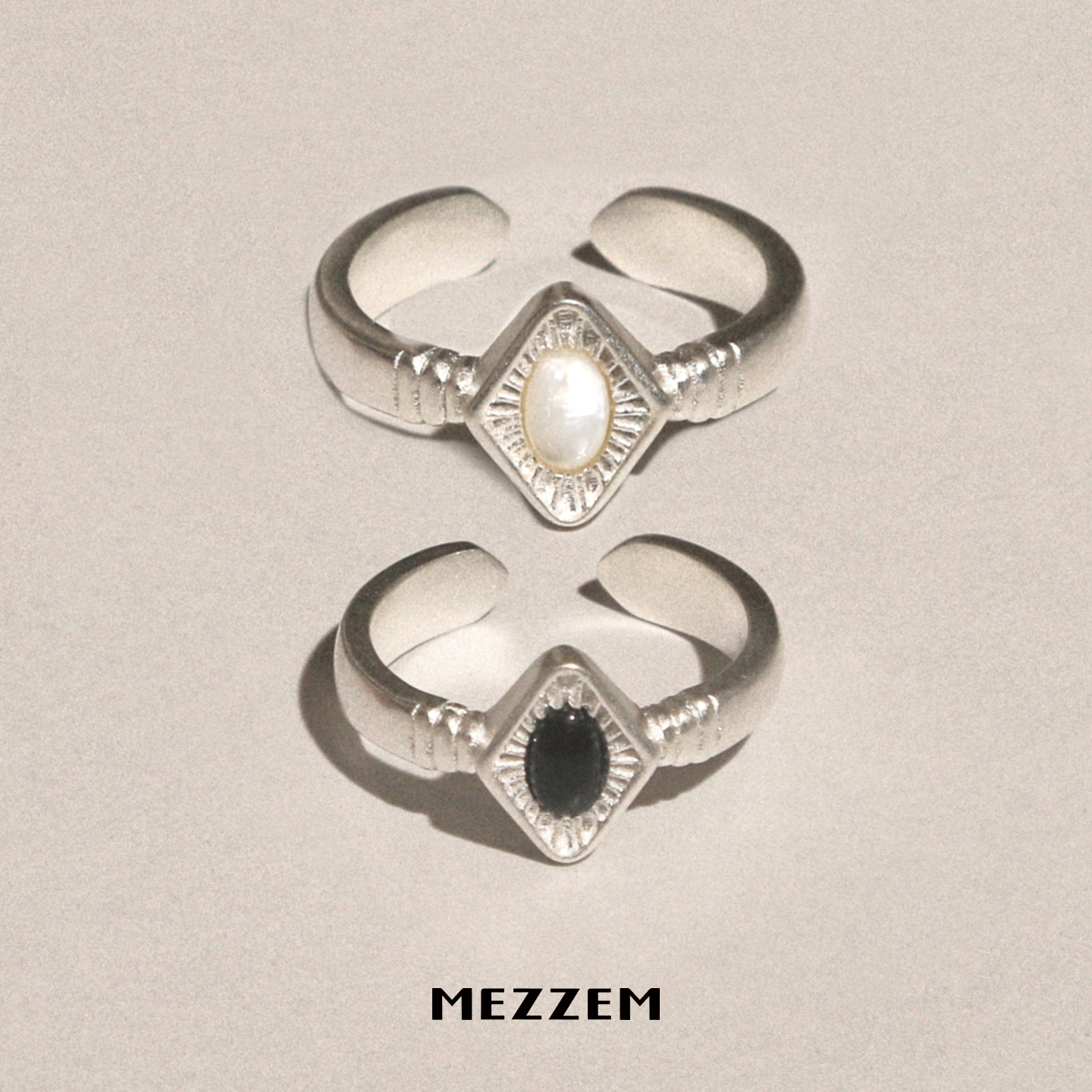 MEZZEM x LOPHNE 菱形玛瑙复古戒指 时尚开口原创小众设计高级感