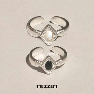 MEZZEM x LOPHNE 菱形玛瑙复古戒指 时尚开口原创小众设计高级感