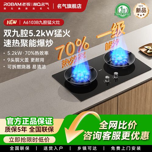 老板燃气灶名气煤气灶双边定时6251天然气家用双灶台液化气6103