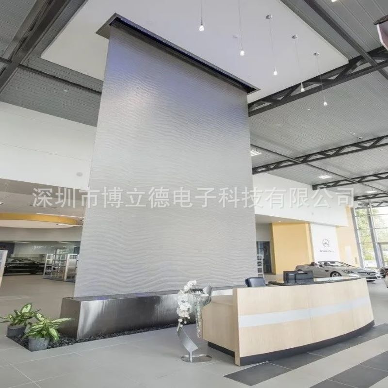 定制室内展厅办公司氛围装饰不锈钢流水背景墙施工安装园林景观