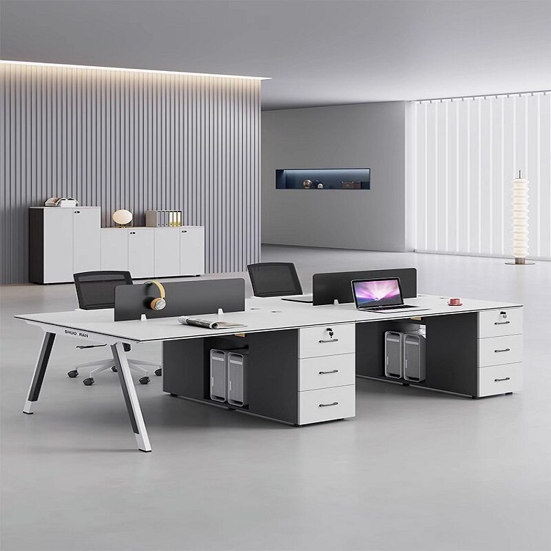 两人带柜职员办公桌员工桌简约现代办公员工位四六人卡座组合桌椅