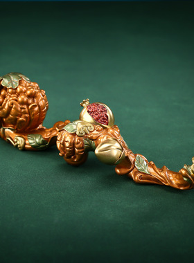 铜欣祥黄铜多子多福如意摆件家居办公室桌面工艺品百果如意装饰
