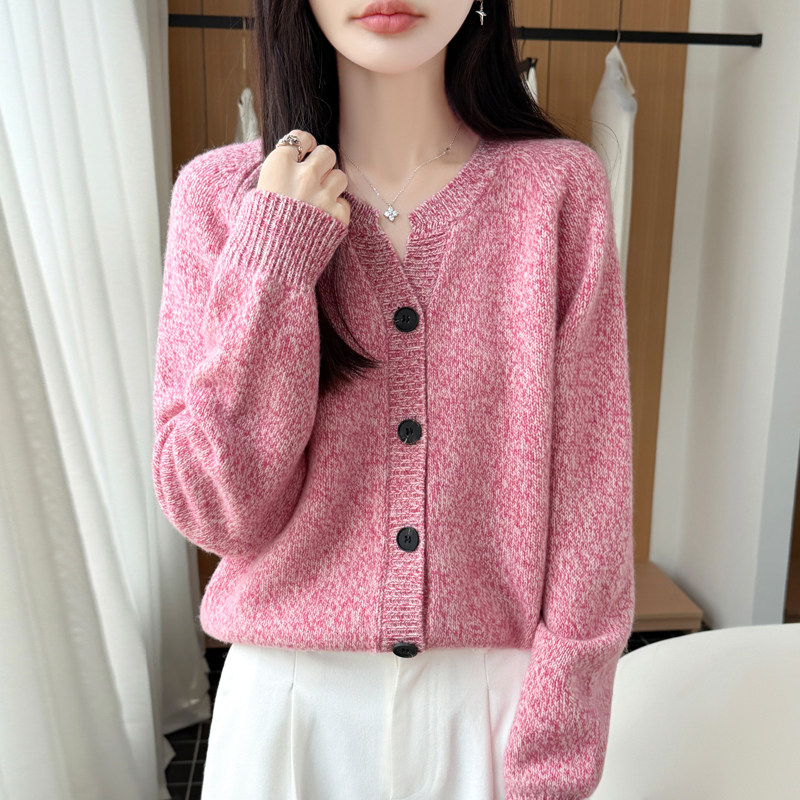 秋冬新款【100%羊毛】加厚时尚洋气剪刀领花纱开衫外套女