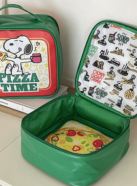 绿色史努比小狗化妆包卡通 ins旅游便携大容量印花狗狗手提收纳袋