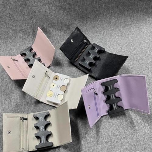 日本硬币收纳零钱包十字纹三折带大钞卡位拉链钱包魔术贴分类钱夹