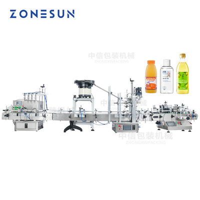 ZONESUN 小型桌面全自动液体灌装上盖自动落盖旋盖贴标机自动机械