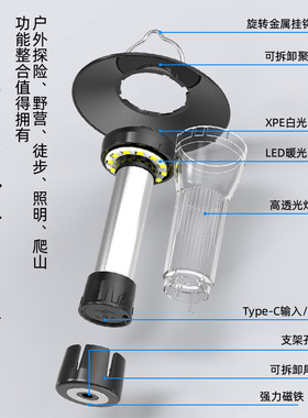 IGT露营灯led照明户外亚克力发光38灯USB充电手电筒野营