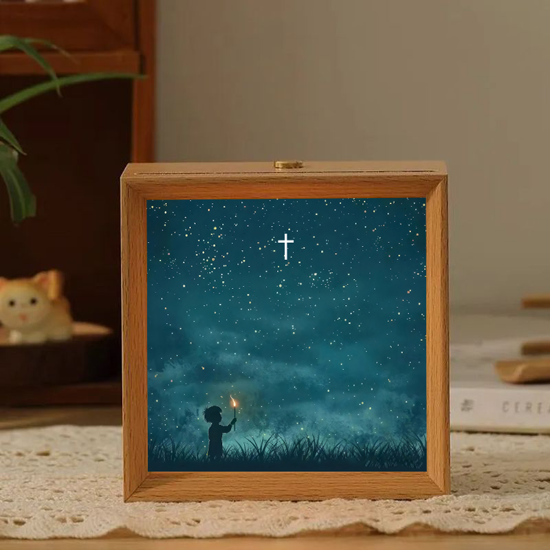 发光如星相框新款客厅十字架小夜灯装饰画开门正对高级感玄关摆台