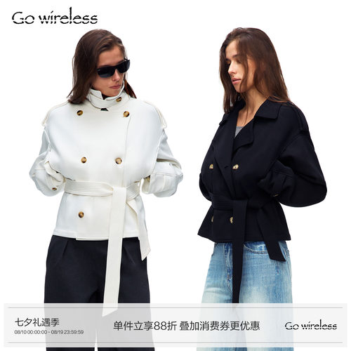 Gowireless 空气层 双排扣立领短款宽松休闲轻便风衣外套