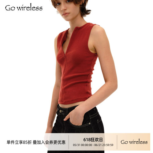 高克重坑条螺纹隐形拉链修身背心