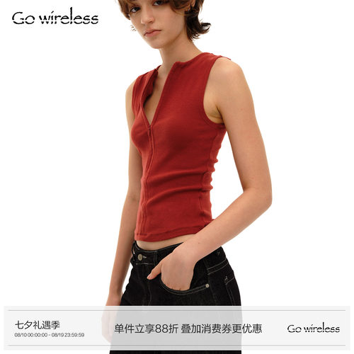 高克重坑条螺纹隐形拉链修身背心