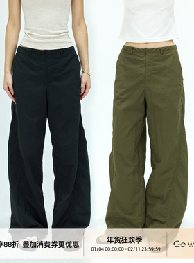 Gowireless 尼龙复古基础宽松直筒阔腿运动休闲长裤