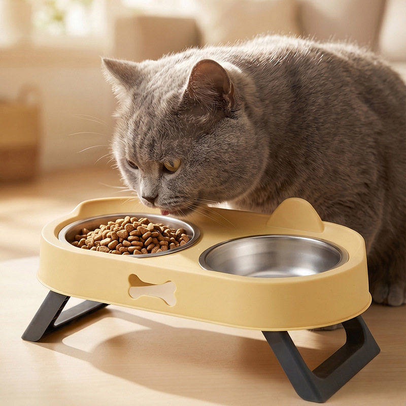 猫碗狗狗不锈钢双咪护颈